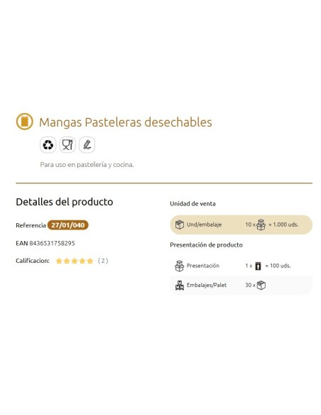 MANGA REPOSTERIA DESECHABLE 46 cms -1 x 100u- IBP