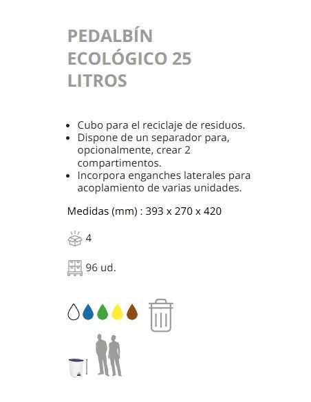 PAPELERA DENOX CPEDAL Y TAPA 25 LTRS VERDE