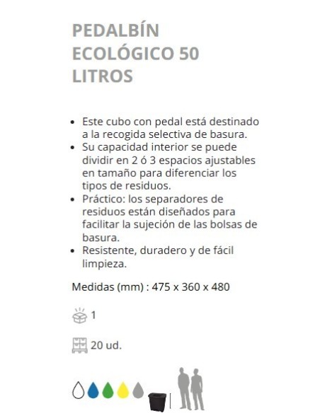 PAPELERA DENOX CPEDAL Y TAPA 50 LTRS COLOR