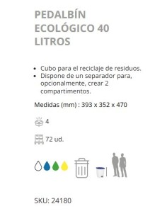 PAPELERA DENOX CPEDAL Y TAPA 40 LTRS BLANCA 2