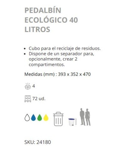 PAPELERA DENOX CPEDAL Y TAPA 40 LTRS BLANCA