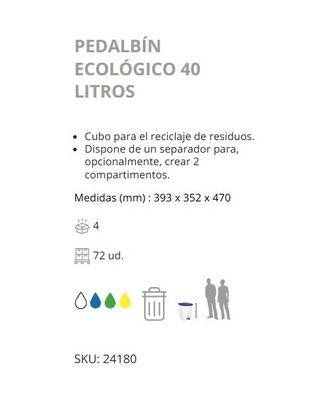 PAPELERA DENOX CPEDAL Y TAPA 40 LTRS BLANCA