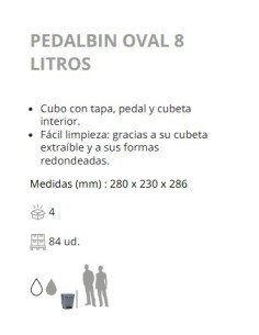 PAPELERA DENOX PLASTICO ANTRACITA OVAL 8L CPEDAL 2