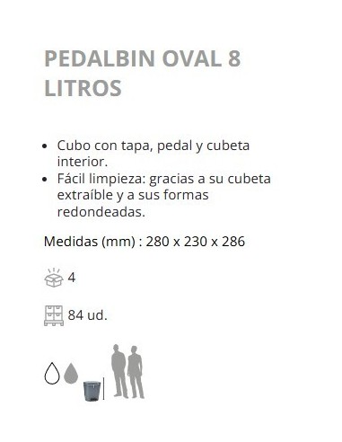 PAPELERA DENOX PLASTICO ANTRACITA OVAL 8L CPEDAL