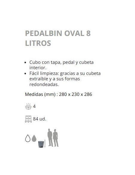 PAPELERA DENOX PLASTICO ANTRACITA OVAL 8L CPEDAL