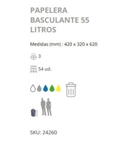 PAPELERA DENOX CTAPA BASCULANTE 55 LTRS swint top GRANITO 2