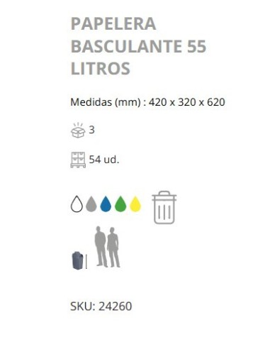 PAPELERA DENOX CTAPA BASCULANTE 55 LTRS swint top GRANITO