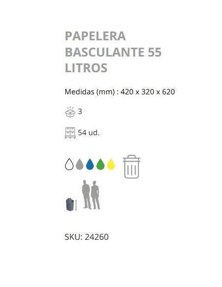 PAPELERA DENOX CTAPA BASCULANTE 55 LTRS swint top GRANITO