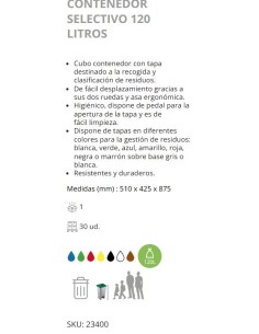 CONTENEDOR SELECTIVO DENOX CON PEDAL 120 LTRS ROJO 2