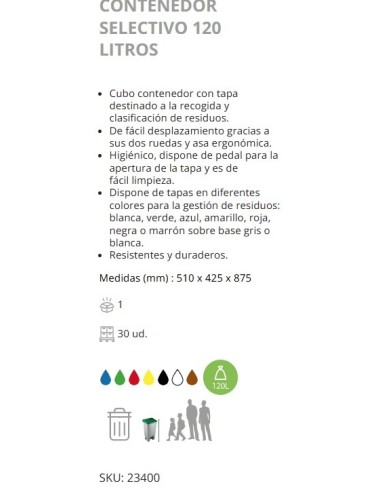 CONTENEDOR SELECTIVO DENOX CON PEDAL 120 LTRS ROJO