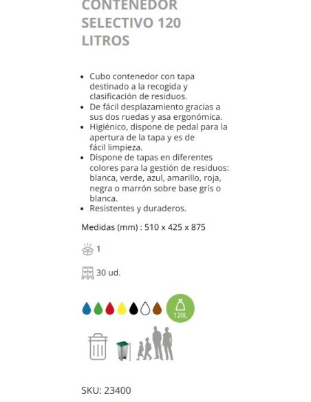 CONTENEDOR SELECTIVO DENOX CON PEDAL 120 LTRS ROJO