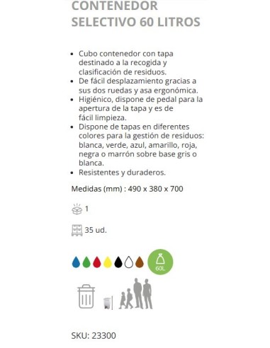 CONTENEDOR SELECTIVO DENOX CON PEDAL 60 LTRS VERDE