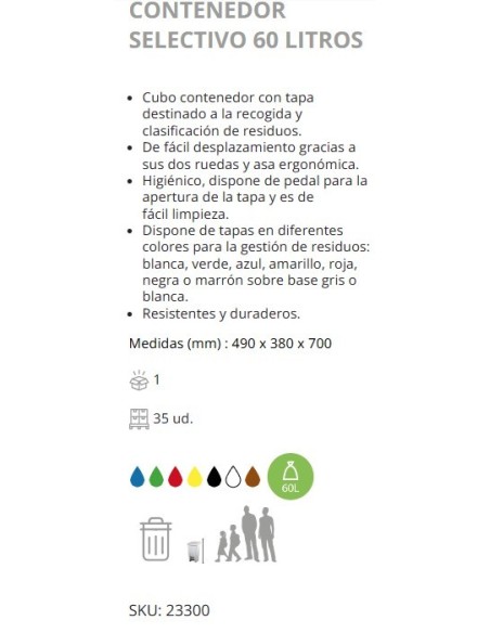 CONTENEDOR SELECTIVO DENOX CON PEDAL 60 LTRS VERDE