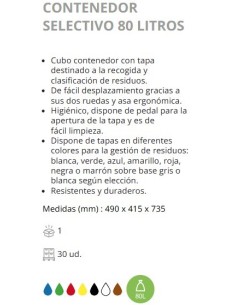 CONTENEDOR SELECTIVO DENOX CON PEDAL 80 LTRS BLANCA 2