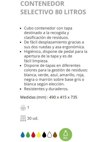 CONTENEDOR SELECTIVO DENOX CON PEDAL 80 LTRS BLANCA