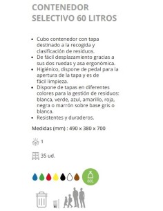 CONTENEDOR SELECTIVO DENOX CON PEDAL 60 LTRS ROJO 2