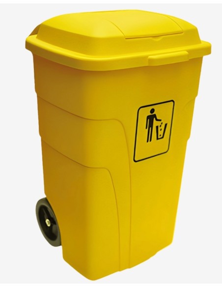 CONTENEDOR PULL CON PEDAL Y RUEDAS AMARILLO 120L