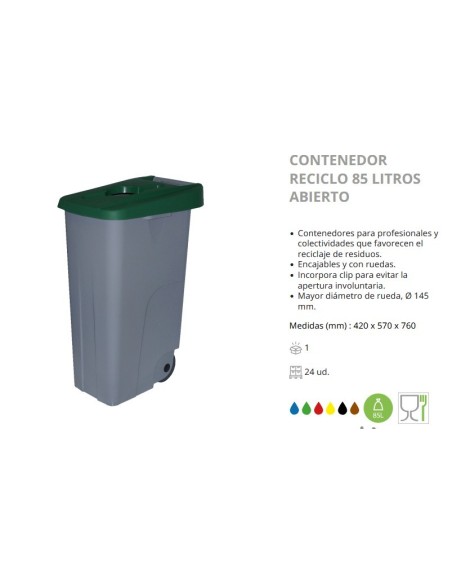 CONTENEDOR RECICLAJE DENOX 85 LTRS VERDE