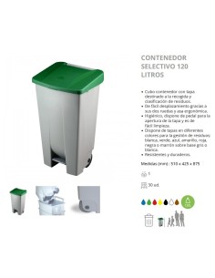 CONTENEDOR SELECTIVO DENOX CON PEDAL 120 LTRS NEGRO
