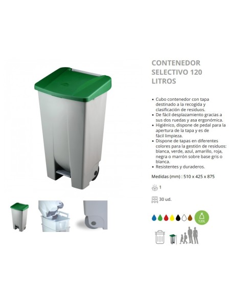 CONTENEDOR SELECTIVO DENOX CON PEDAL 120 LTRS NEGRO