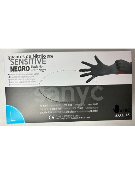 GUANTE NITRILO NEGRO TL SENSITIVE -1 x 100u -