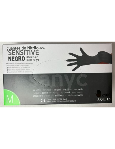 GUANTE NITRILO NEGRO TM SENSITIVE -1 x 100u-