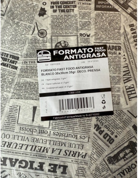 PAPEL ANTIGRASA 30x30cm 35gr PERIODICO -1 x 1000u-