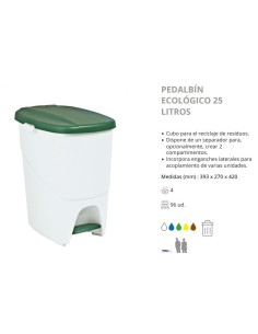 PAPELERA DENOX CPEDAL Y TAPA 25LTRS BLANCA 2