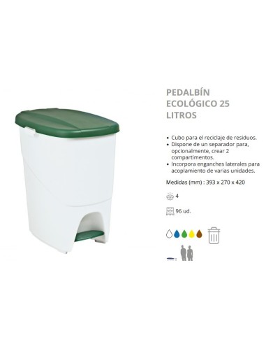 PAPELERA DENOX CPEDAL Y TAPA 25LTRS BLANCA