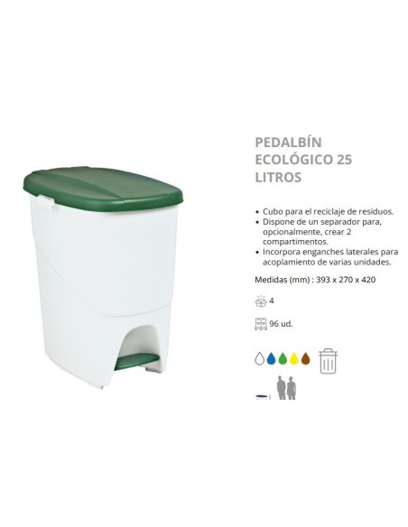 PAPELERA DENOX CPEDAL Y TAPA 25LTRS BLANCA