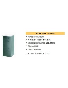 PAPELERA GALINDO CUADRADA PINTADA EN OXIDON CTAPA ABATIBLE Y CUBETA INTERIOR -1u-