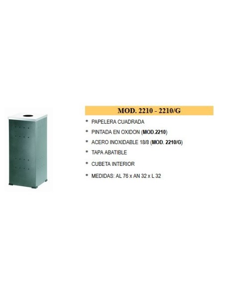 PAPELERA GALINDO CUADRADA PINTADA EN OXIDON CTAPA ABATIBLE Y CUBETA INTERIOR -1u-