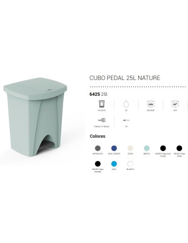 PAPELERA PLASTICO 25L CPEDAL COLOR