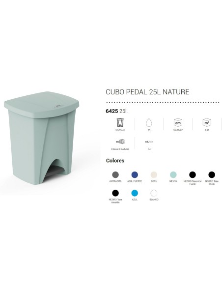 PAPELERA PLASTICO 25L CPEDAL COLOR
