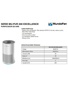 PURIFICADOR AIRE EXCELLENCE CFILTRO HASTA 25M2 MU-PUR 200