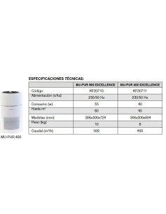 PURIFICADOR AIRE EXCELLENCE CFILTRO HASTA 40M2 MU-PUR 400