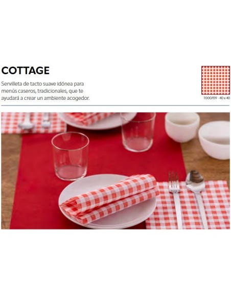 SERVILLETA 40x40 1C GC CLASS AIRLAID COTTAGE ROJO -12pq x 50u-